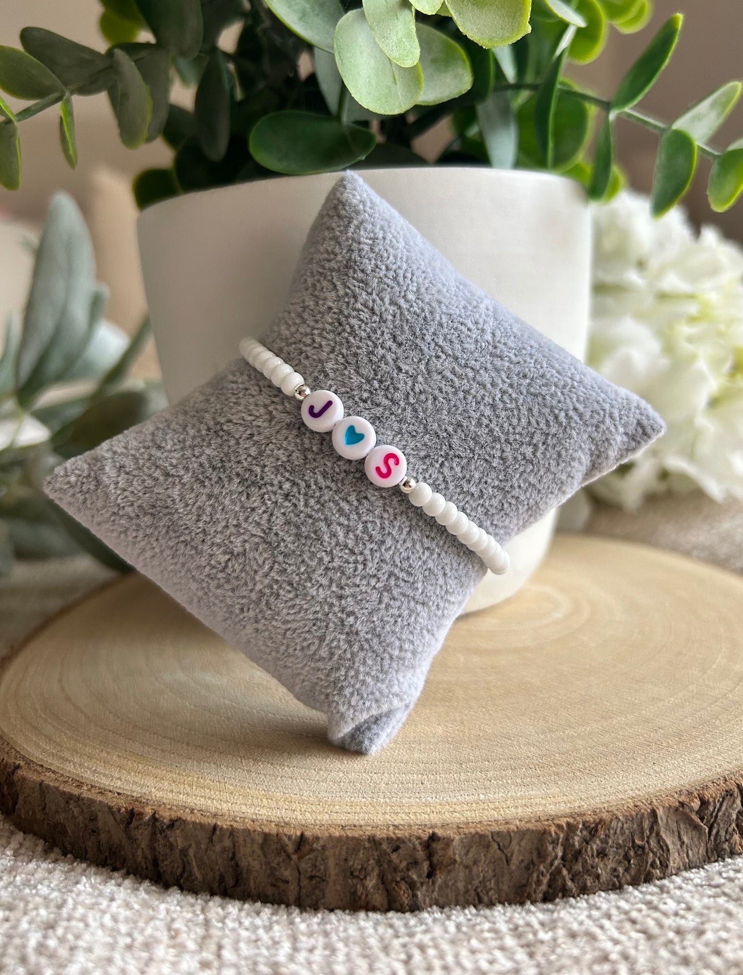 Personalised White Bead Bracelet