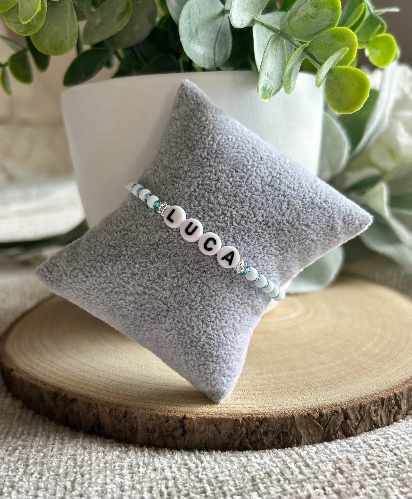 'Little Loves' Personalised White Bead Bracelet